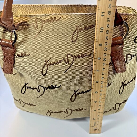JUNIOR DRAKE Beige Signature Canvas Carry On Tote Handbag With Brown Handle NWT - Picture 9 of 13